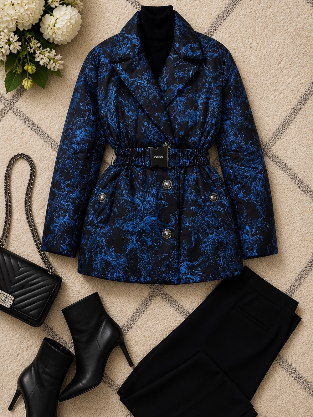 L’agence Puffer Coat Blue Paisley Size Xs Luxury Jacket Designer Chic Nwt
